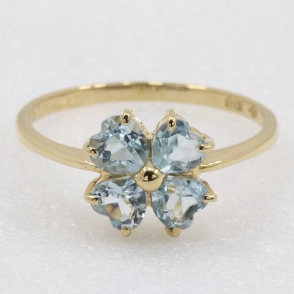 Clover Ring K18 yellow gold/Blue Topaz #7.4(US Size) Clover 1.9g Women - Picture 7 of 7